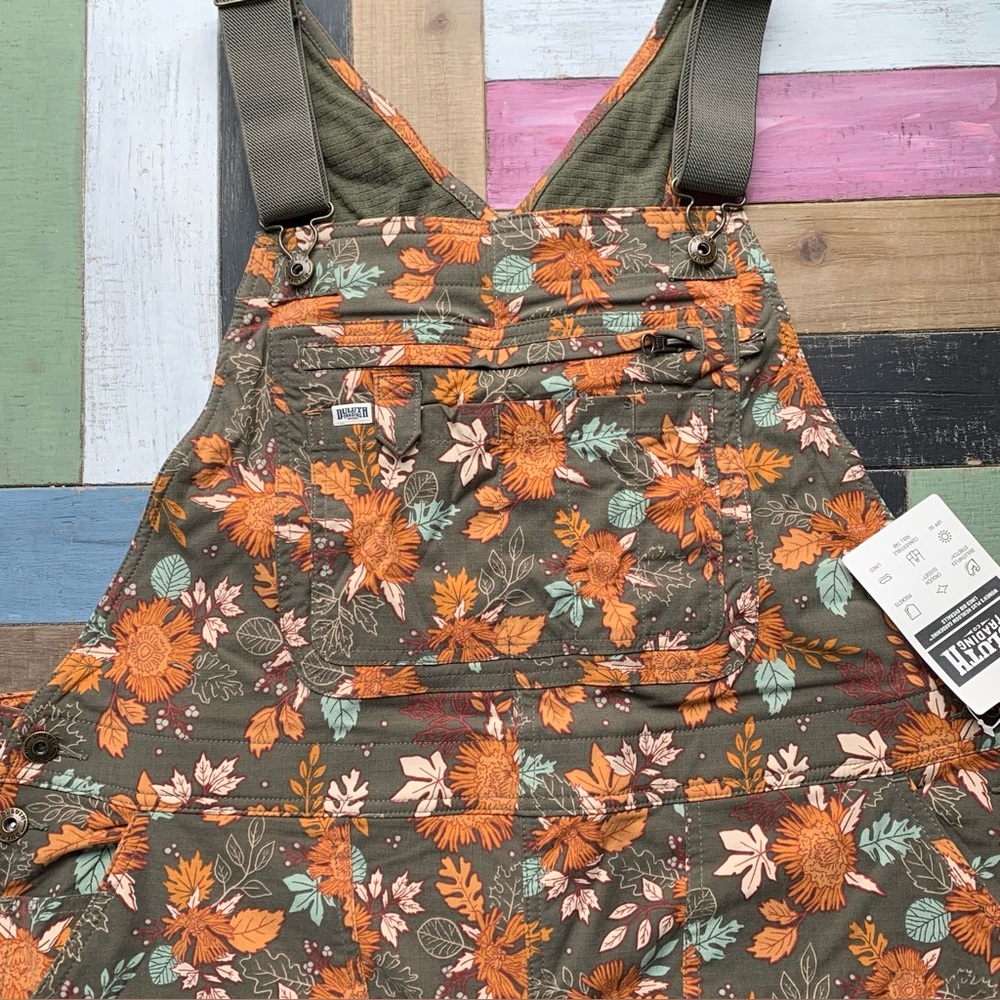 NWT Duluth 1X x31L Heirloom Gardening Lined Bib Overalls Loden Autumn Leaves - Picture 3 of 9